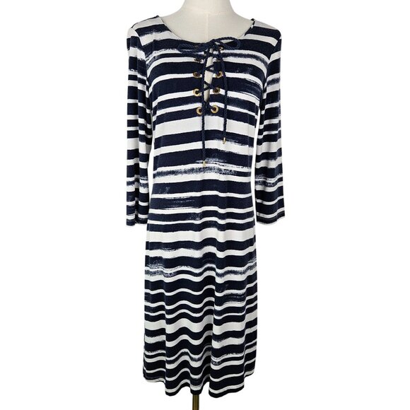 Tommy Bahama Brushed Breaker Striped Dress Medium Lace-Up Navy/White - Picture 2 of 11